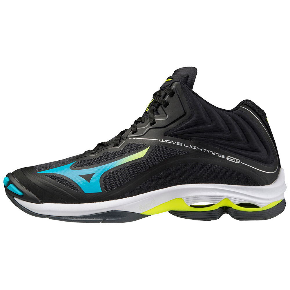 Mizuno Wave Lightning Z6 Mid Cut Férfi Röplabda Cipő Fekete/Kék Türkiz/Sárga HKB746810